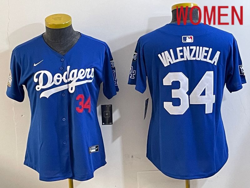 Women Los Angeles Dodgers #34 Valenzuela Blue Gold Game 2024 Nike MLB Jersey style 11201